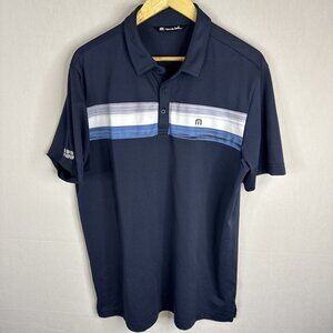 Travis Mathew Polo Shirt Mens Large Navy Gray Performance‎ Golf Stretch Striped